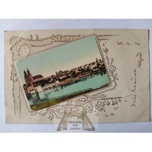 Gniezno, Gnesen, panorama, tłoczona, złocona 1904