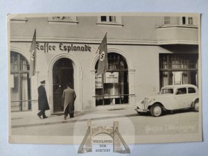 Gniezno, Gnesen, Esplanade cafe, Nazi flags 1943