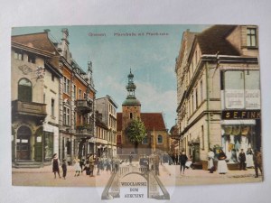 Gniezno, Gnesen, church, street, people 1915
