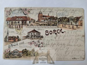 Borek Wielkopolski near Gostyn, monastery, palace, brewery, lithograph 1902