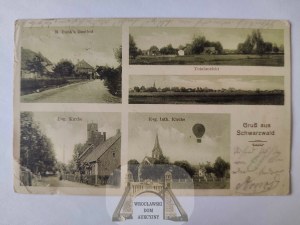 Czarnylas near. Ostrów Wielkopolski, restaurant, Evangelical and Catholic church, balloon 1914
