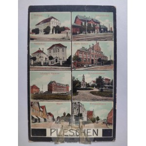 Pleszew, Pleschen, mozaika 8 widoków 1915