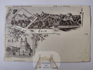 Kcynia, Exin, early single-color lithograph, 3 views ca. 1895