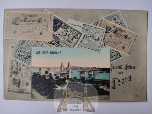Torun, Thorn, bridge, banknotes, collage ca. 1910