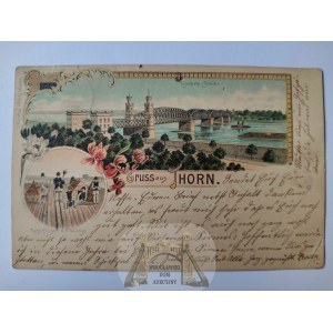 Toruń, Thorn, most, flisacy, litografia 1903
