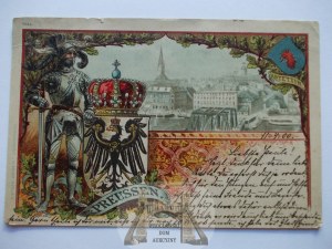 Szczecin, Stettin, lithograph, coat of arms of Prussia, 1900