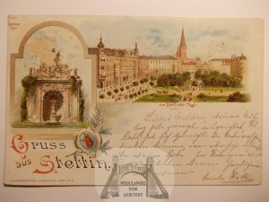 Szczecin, Stettin, Berlin gate, square, lithograph, 1899