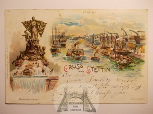 Szczecin, Stettin, port, lithograph, 1900