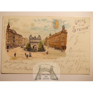 Szczecin, Stettin, brama królewska, litografia, 1899