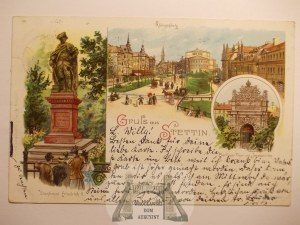 Szczecin, Stettin, monument, square, lithograph, 1899