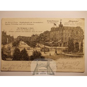 Szczecin, Stettin, plac Królewski, ciekawa litografia, 1899