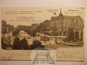 Szczecin, Stettin, Königssplatz, interesting lithograph, 1899