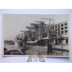 Szczecin, Stettin, port wolnocłowy, spichlerze, ok. 1940