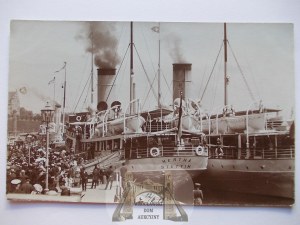Szczecin, Stettin, steamboat harbor, publisher Max Dreblow, circa 1920.