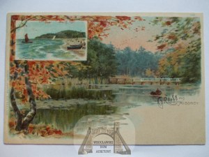 Miedzyzdroje, Misdroy, lake, lithograph, ca. 1900.