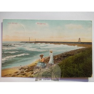 Kołobrzeg, Kolberg, wzburzone morze, 1925