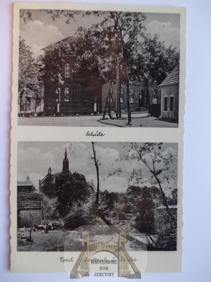 Porost near Bobolice, school, church, 1935