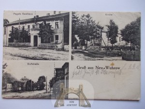 Nowe Worowo, near Drawsko Pomorskie, inn, church, street, 1918