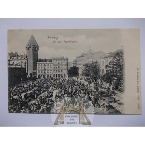 Gdańsk, Danzig, hala targowa, targowisko, kupcy, wyd. Trenkler 1904