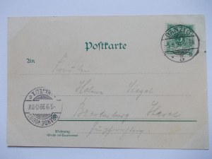 Gdansk, Danzig, panorama, stamp, lithograph 1899