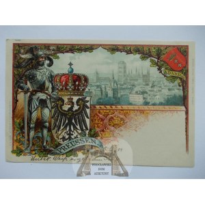 Gdańsk, Danzig, litografia, herb, rycerz 1899
