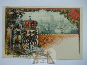 Danzig, Danzig, lithograph, coat of arms, knight 1899