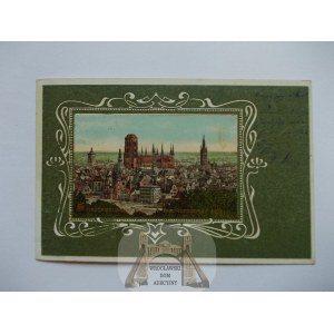 Gdańsk, Danzig, panorama, litografia, tłoczona 1903