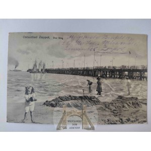 Sopot, Zoppot, molo, plaża, kolaż, dzieci1915