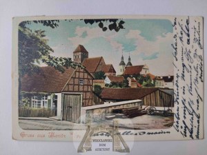 Chojnice, Konitz, panorama, half-timbered house ca. 1900