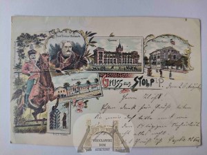 Slupsk, Stolp, lithograph, hussar, 6 views 1901