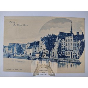 Elbląg, Elbing, kamienice nad rzeką, wyd. Trenkler ok. 1900