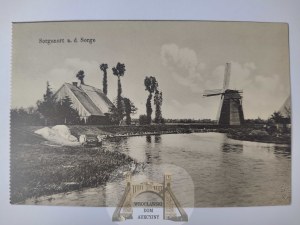Dzierzgonka near Elblag, Elbing, windmill, river 1911