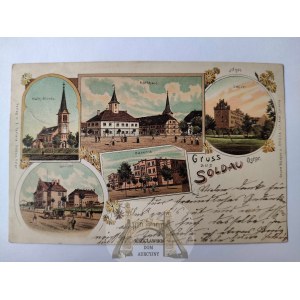 Działdowo, Soldau, litografia, 5 widoków 1901