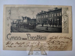 Prostki k. Ełk, Prostken, railroad station, locomotive 1898