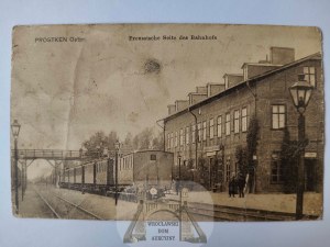 Prostki near Elk, Prostken, railway station, train 1918