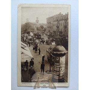 Warszawa, ulica Marszałkowska, tramwaje, ludzie 1929