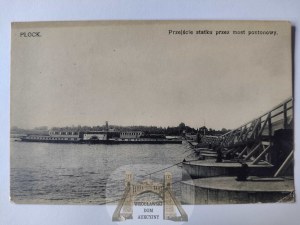 Plock, pontoon bridge, ship ca. 1915