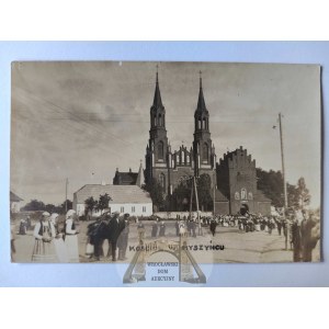 Myszyniec k. Ostrołęka, kościół, ludzie, fotograficzna ok. 1935