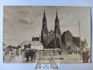 Myszyniec near Ostroleka, church, people, photo ca. 1935