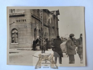 Kutno, train station, people, Jew with armband at work, Judaica circa 1940.