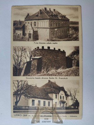Lesko, railway station, school, castle ca. 1935