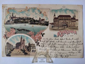 Krakow, lithograph, 3 views 1899