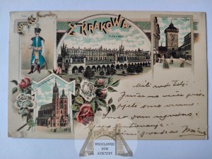Krakow, lithograph, 4 views, nobleman 1898