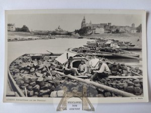 Krakow, Wawel Castle, barges on the Vistula River, coal transport 1942