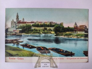 Krakow, Wawel Castle, Vistula River, barges 1907