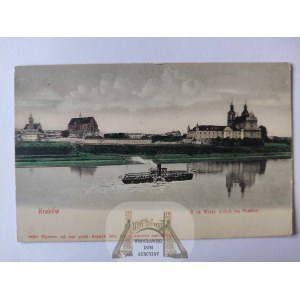 Kraków, widok na Skałkę, Wisła, parowiec ok. 1900