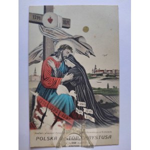 Kraków, Polska u stup Chrystusa, patriotyczna, orzeł, Zamek Wawel, kolaż, ok. 1905