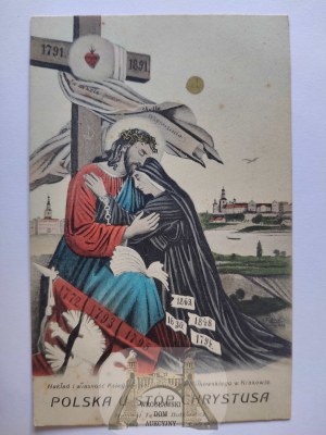 Krakow, Poland at the feet of Christ, patriotic, eagle, Wawel Castle, collage, ca. 1905