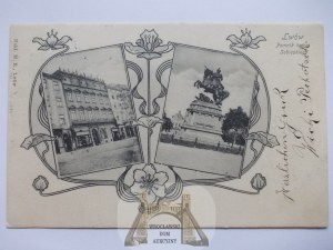 Ukraine, Lviv, Sobieski Monument, Tenement House, Art Nouveau, circa 1900.