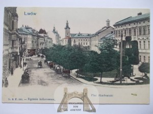 Ukraine, Lviv, Academic Square, colored by hand, circa 1900.